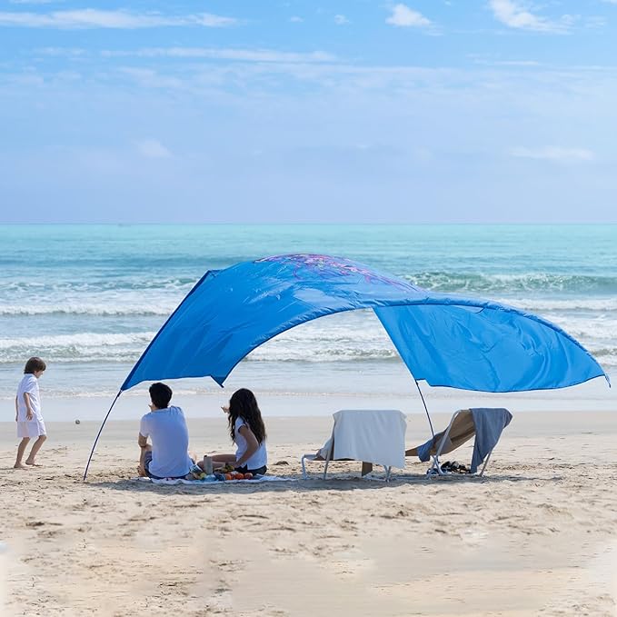 Beach Wind-Powered Shade Canopy Portable Sun Shelter Tent UPF 50+ UV Protection Lightweight Easy Set Up 150 Sq. Ft. of Shade for 3-6 People Regatta Jellyfish