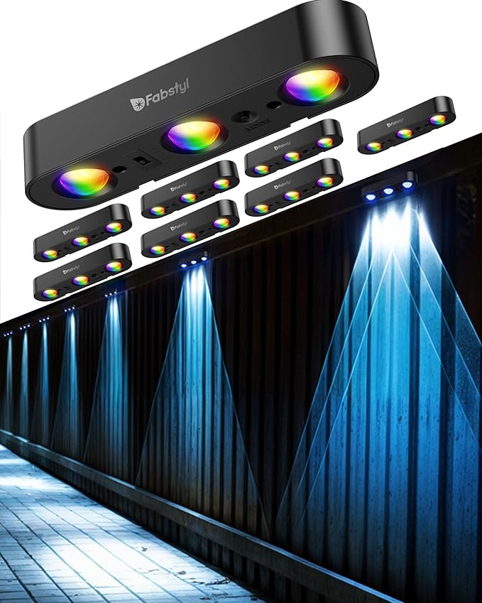Solar Fence Lights Outdoor 8 Pack Upgraded 50LM RGB Outdoor Wall Lights with Sync Group Control &amp 10 Light Modes Fence Solar Light Outdoor Waterproof IP65 for Outside Porch Wall