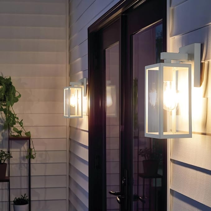 MAXvolador Outdoor Wall Lantern Exterior Waterproof Wall Sconce Light Fixture White Anti-Rust MountLights Clear Glass E26 Porch Patio Lighting