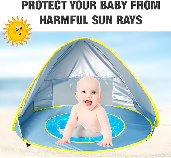 PandaEar Baby Beach Tent with Pool Pop Up Sun Shelter for Infant Toddlers Portable UV Protection Shade with Carry Bag for Outdoor Travel Camping