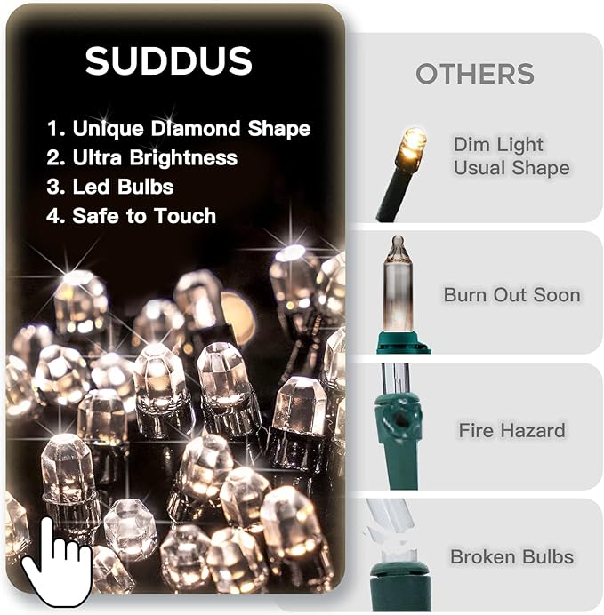 suddus 300 Led Christmas Lights Outdoor 99ft Connectable Twinkle Lights with Remote Christmas Tree Lights for Xmas Tree Holiday Party Porch Decor Warm White