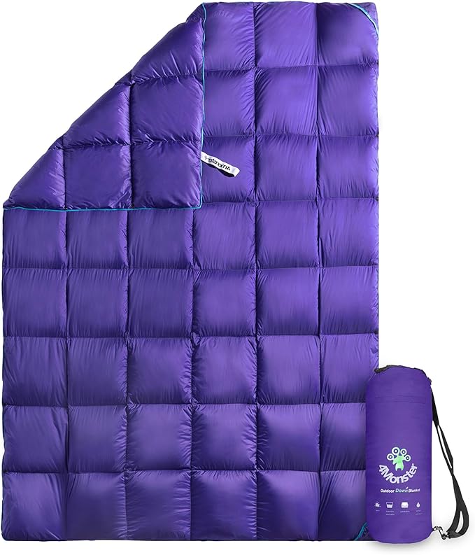 4Monster Down Camping Blanket - Outdoor Travel Quilt Puffy 650 Fill Packable LightweightWind &amp Waterproof | Ideal for Stadium BackpackingPicnics Beach and Hiking