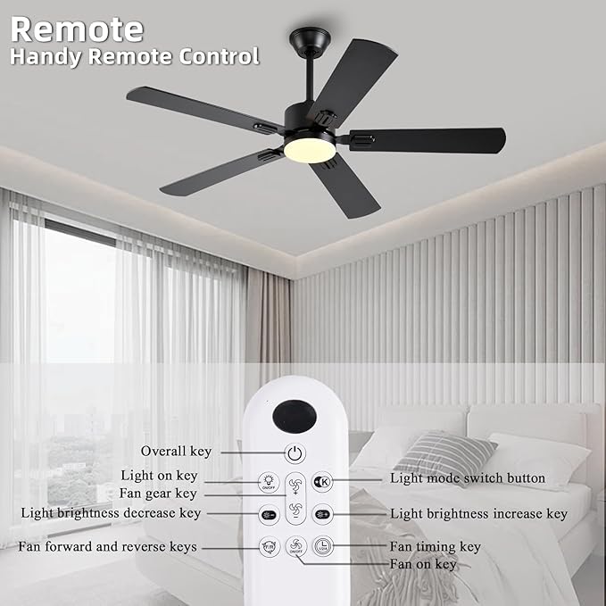 52 inch Modern Ceiling Fans with Lights APP/Remote Control Low Profile Reversible 6 Speeds Ceiling Fan Light for Indoor/Outdoor Patio Bedroom Living RoomBlack