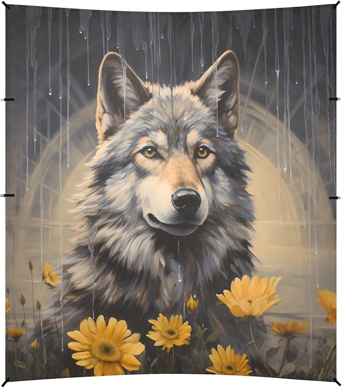 Camping Sun Shelters Wolf with Yellow Flower Beach Canopy 126 * 110.2in
