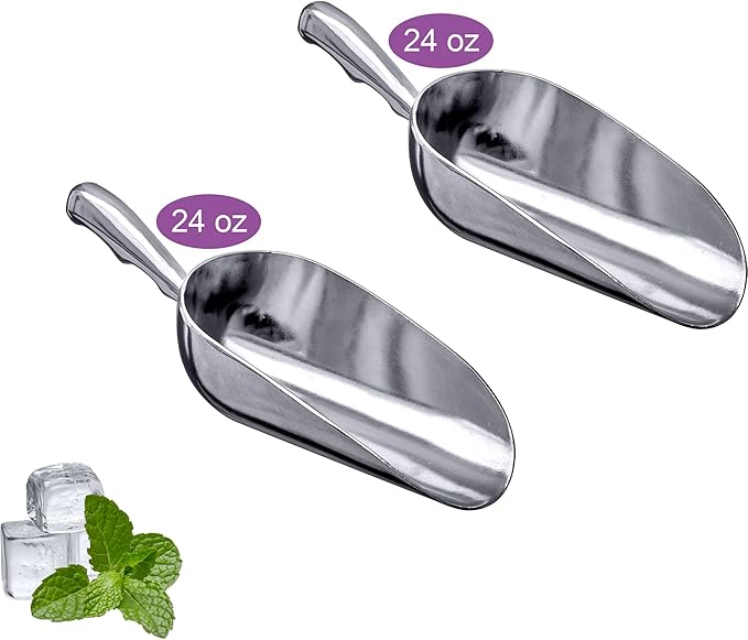 Amazing Abby - Elsa - 24-Ounce Aluminum Ice Scoops (Set of 2) Cast Aluminum Utility Scoops Food-Grade Good for Home and Commercial Use NOT Dishwasher-Safe Hand-Wash Recommended
