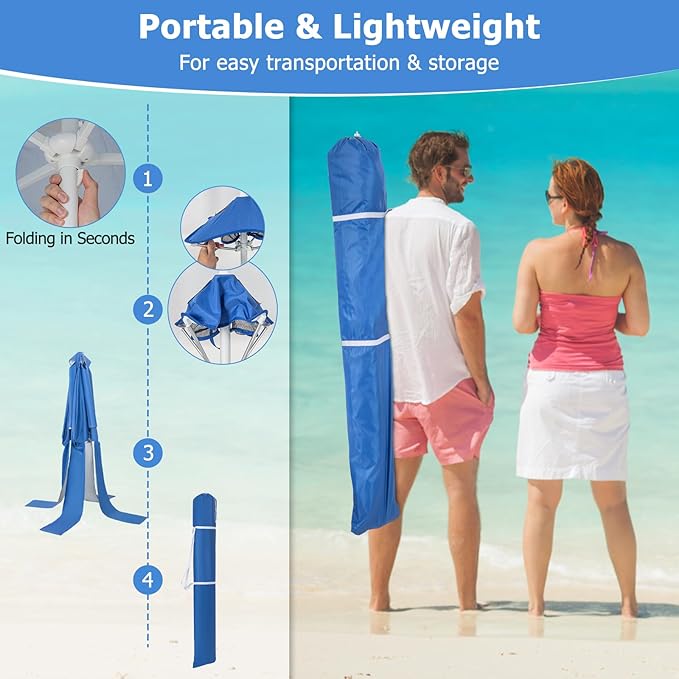 Tangkula 6.6x6.6 Ft Beach Cabana Portable Beach Canopy with Detachable Sidewall 5 Sandbags 2 Cup Holders Sand Anchor UPF 50+ Sun-Protection Outdoor Beach Umbrella Shelter with Carrying Bag