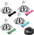 Odoland 29pcs Stainless Steel Utensils Camping Mess Kits with Bowls Plates Cups Forks Spoons and Knives for 4 Cutlery Flatware Set for Backpacking Outdoor Camping Hiking and Picnic