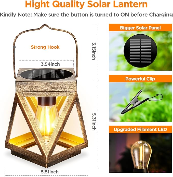 KOOPER Solar Lanterns Outdoor Waterproof 4 Pack Upgraded Metal Hanging Solar Lights Outdoor Lantern Decorative Bright Bronze Hanging Lanterns for Yard Patio Table Pathway Garden Decor
