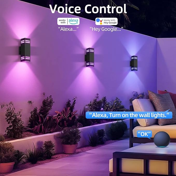 SHIMR Smart Outdoor Lights RGBCW Color Changing Outdoor Lights Modern Exterior Lighting Fixture Aluminum with Remote Control Black Up and Down Lighting for House Compatible with Alexa [ETL Listed]