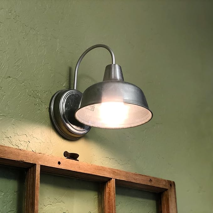 Design House Mason Farmhouse Gooseneck Barn Light Outdoor Exterior Porch or Patio Wall Light Fixture Galvanized Gray Paint 10 Inch Diameter 1-Pack 579383