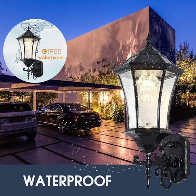 Solar Wall Lantern Outdoor Wireless Dusk to Dawn Solar Wall Mount Light 21 Large LED Wall Sconce Fixture with Clear Glass and Aluminum Housing Weatherproof 2 Pack