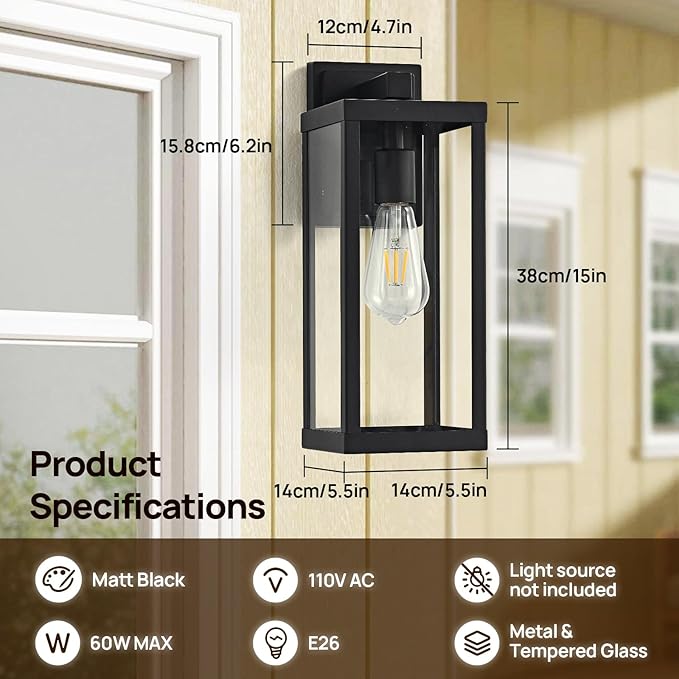 Black Outside Lights for House 15 H Outdoor Wall Sconce Waterproof Large Exterior Light Fixtures for Garage Doorway Porch Patio1 Pack