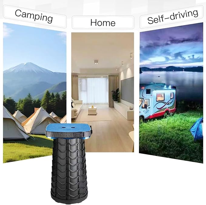 Upgraded Collapsible Stool Portable for Adults Heavy Duty 620lbs Max Weight Square Foldable Stool Thickened Telescoping Folding Seat for Camping Hiking Outdoor Travel(Square) (Blue)