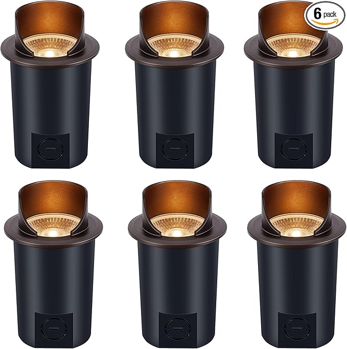 [6 Pack] CLOUDY BAY 9W Well Lights Landscape LED In Ground OutdoorShielded TopLow Voltage 12-24V AC/DCWaterproof Aluminum Uplights2700K/3000K/3500K/4000K/5000KBronze