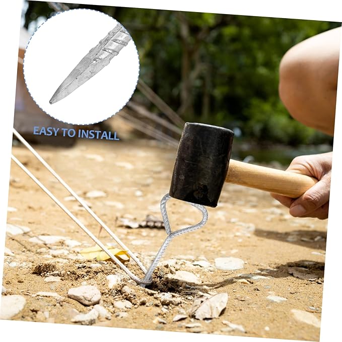4Pcs Heavy Duty Steel Tent Stakes Galvanized Metal Camping Pegs for Tents Durable Outdoor Ground Nails for Camping Weddings and Various Outdoor Activities
