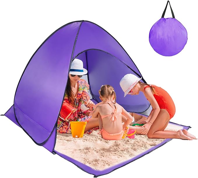 Pop Up Beach Tent Anti UV Automatic Sun Shelter Umbrella Portable Sun Shade Shelter for 2-3 People Outdoor Instant Pop Up Beach Shade Tent with Carrying Bag