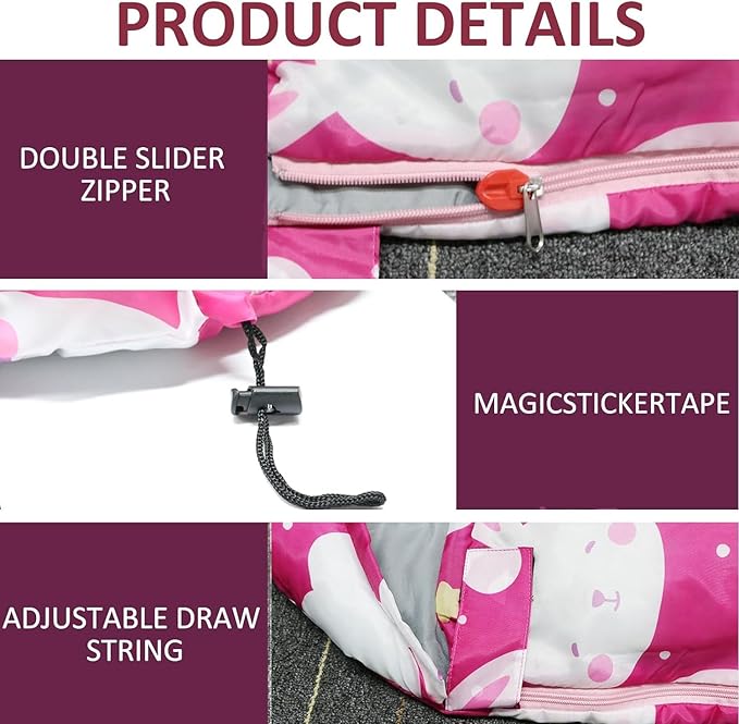 Kids Sleeping Bags - Camping Sleeping Bags with Carry Bag - Compact Sleeping Bag for Hiking Backpacking 3 Season Warm &amp Cool Weather Lightweight Waterproof Outdoor Travel for Boys Girls