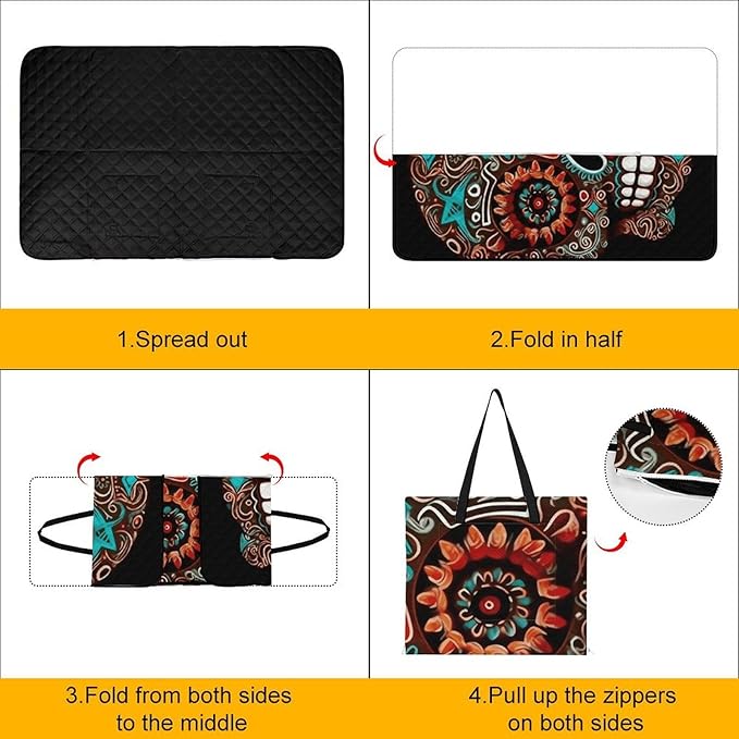 Zipper Sugar Skulls Day of The Dead Style Picnic Mat Suitable for Travel Camping Park Or Home Use