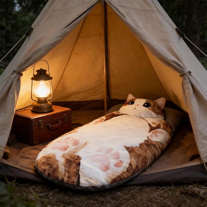 Cat Sleeping Bag Cat Shaped Plush Sleeping Bag for Human Large Cats Envelopes Sleepings Bags Washable Warm Blanket for Adult Camping Travel Sleepovers Home Office