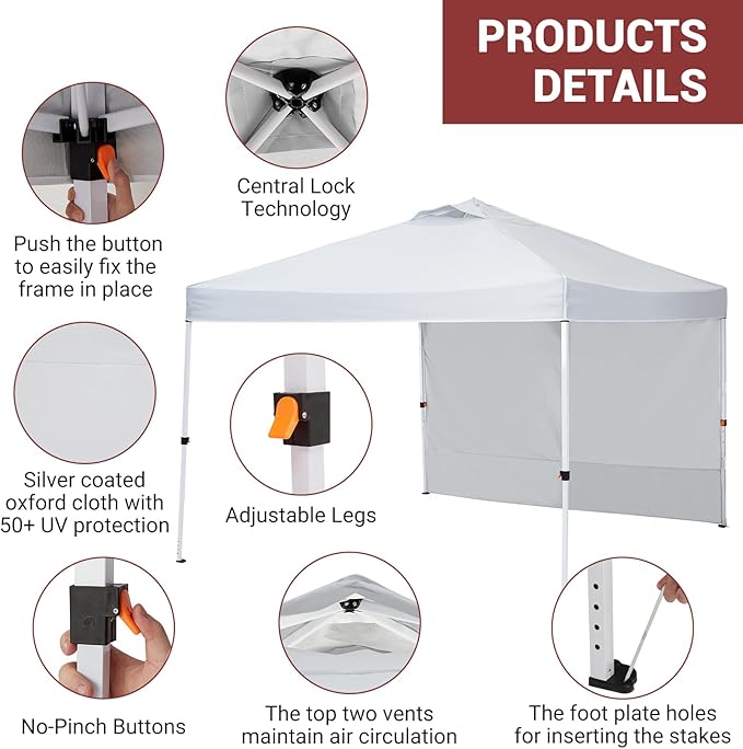 10x10ft Pop-Up Canopy Outdoor Screen Tent with Mesh Mosquito Netting Sidewalls Waterproof &amp UV-Block Shade Shelter for Camping Picnic Deck &amp Backyard Events