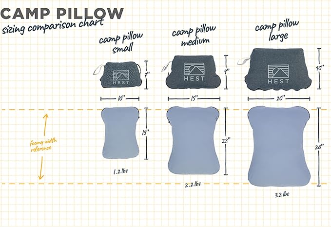 HEST Camp Pillow (Large) - Temperature Resilient Memory Foam - Essential for Camping Backpacking and Outdoor Adventures - Compact Packable Travel Pillow - 20 L x 26 W