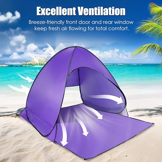 Pop Up Beach Tent Sun Shelter for 2-3 Person Sun Shelter with UPF 50+ &amp Lightweight Portable Beach Tent Easy Pop Up for Outdoor Camping Fishing