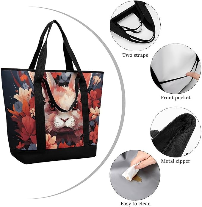 Insulated Shopping BagLarge Reusable Cooler Bags Easter Bunny Printed Foldable Shopping BagTravel Waterproof Shoulder Bag