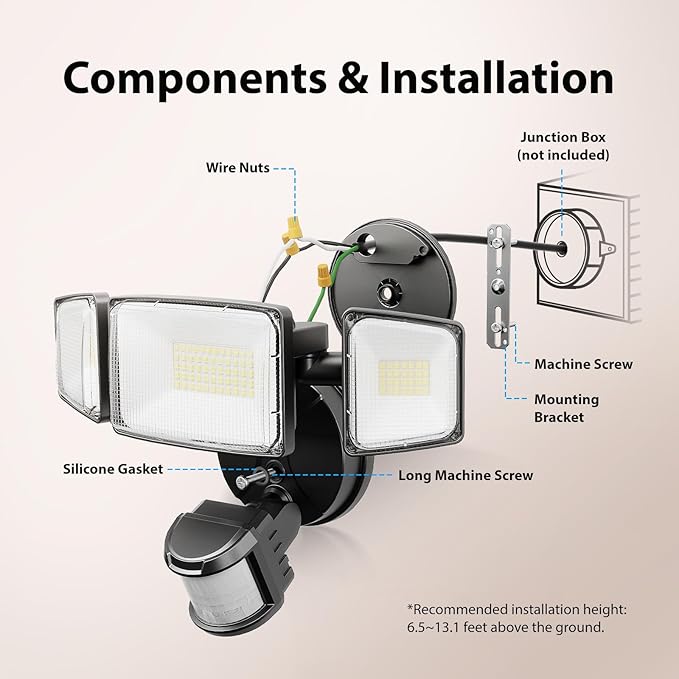Onforu 100W LED Motion Sensor Outdoor Lights Dusk to Dawn Flood Light Outdoor Motion Sensor Hardwired Security Lights Floodlights Outside 11000LM 6500K Daylight IP65 Waterproof (Black)