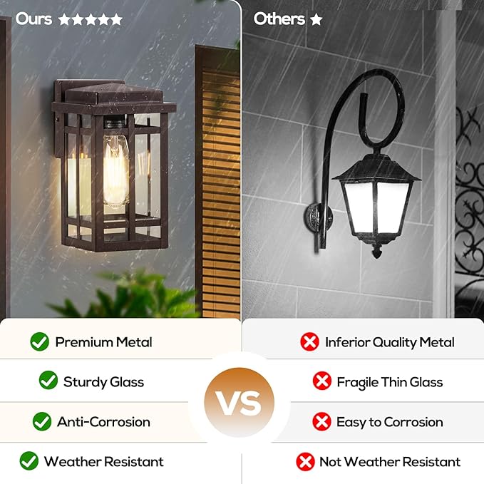 9.76'' Outdoor Wall Light Fixtures 2 Packs Waterproof Porch Lights Lanterns Exterior Modern Brown Wall Mount Lighting Anti-Rust E26 Outside Scones for House Front Door Garage Patio 2 Pack