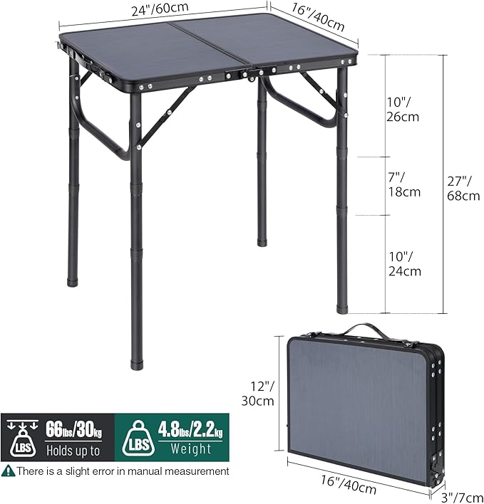 RedSwing Small Folding Table Adjustable Height Lightweight and Portable Aluminum Frame Camping Table for Outdoor Indoor Picnic 2 Feet Grey