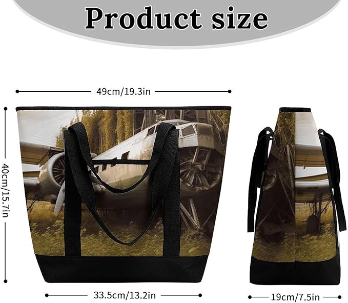 Insulated Shopping BagLarge Reusable Cooler Bags Abandoned Plane Printed Foldable Shopping BagTravel Waterproof Shoulder Bag