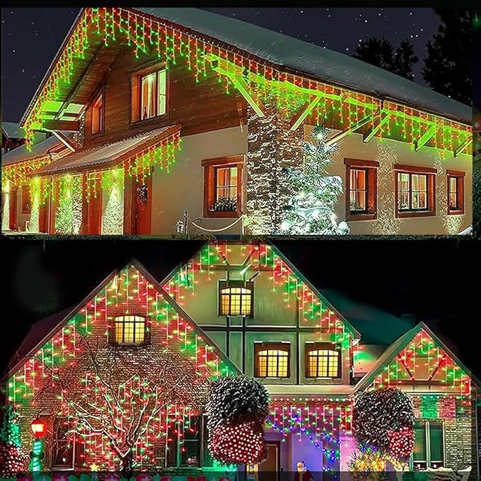 320LED Solar Christmas Lights Outdoor Waterproof Christmas Decorations Lights 29.5ft 60 Drops8 Modes Solar Powered Rechargeable Fairy Lights for Party HolidayWedding Decorations (Red and Green)