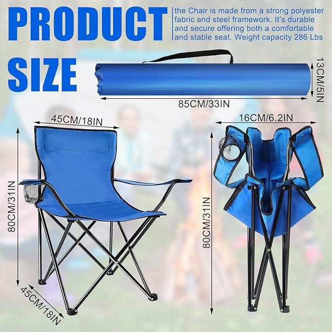 4 Pack Folding Camping Chairs with Carrying Bag Portable Lightweight Foldable Lawn Camp Beach Sports Chairs(19.7 x 19.7 x 31.5 InchBlue)