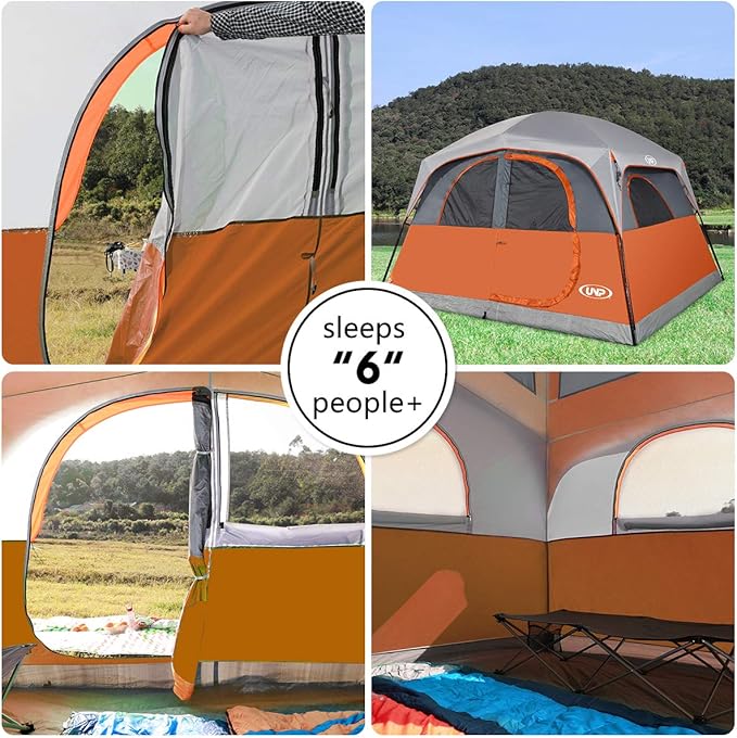 UNP Tents 6 Person Waterproof Windproof Easy SetupDouble Layer Family Camping Tent with 1 Mesh Door &amp 5 Large Mesh Windows -10'X9'X78in(H)