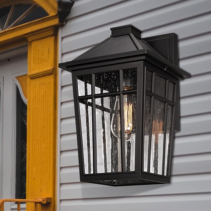 Darkaway Outdoor Sconce Lights Wall Light Fixtures 14inch Large Porch Light Outdoor Wall Anti-Rust Waterproof Aluminum with Glass Exterior Light Fixture for Patio Yard Doorway Garage (Large Black)