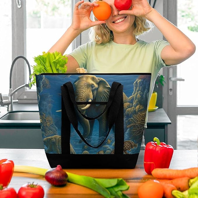 Insulated Shopping BagLarge Reusable Cooler Bags Cute Animal2 Printed Foldable Shopping BagTravel Waterproof Shoulder Bag