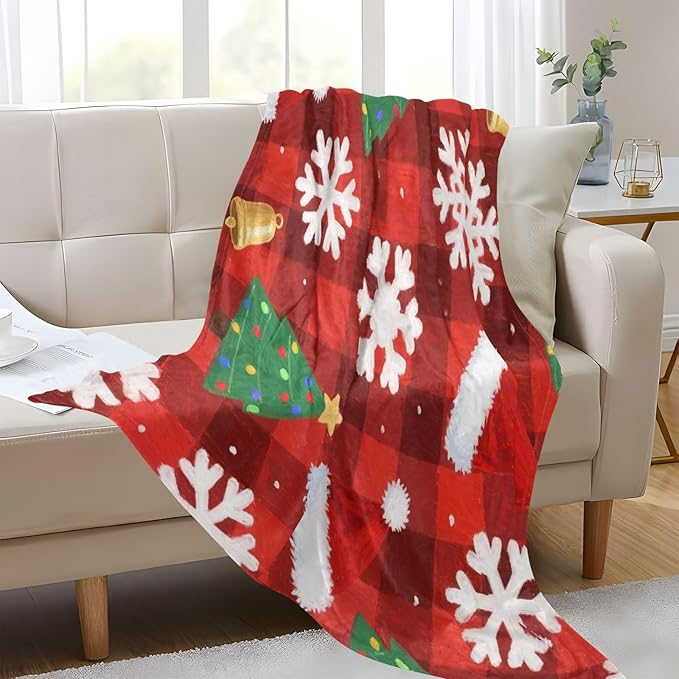 Soft Throw Blanket Merry Christmas White Snowflakes Blankets For Adults 50'' x 70''