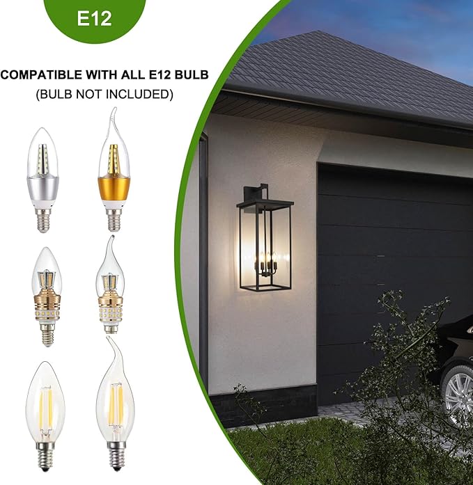 tewei 26IN Large Size Outdoor Wall Lantern Exterior Waterproof Wall Sconce Matte Black Outdoor Lights for House Modern Porch Light with Clear Glass Shade E12 Base Wall Light for Garage(1 Pack)