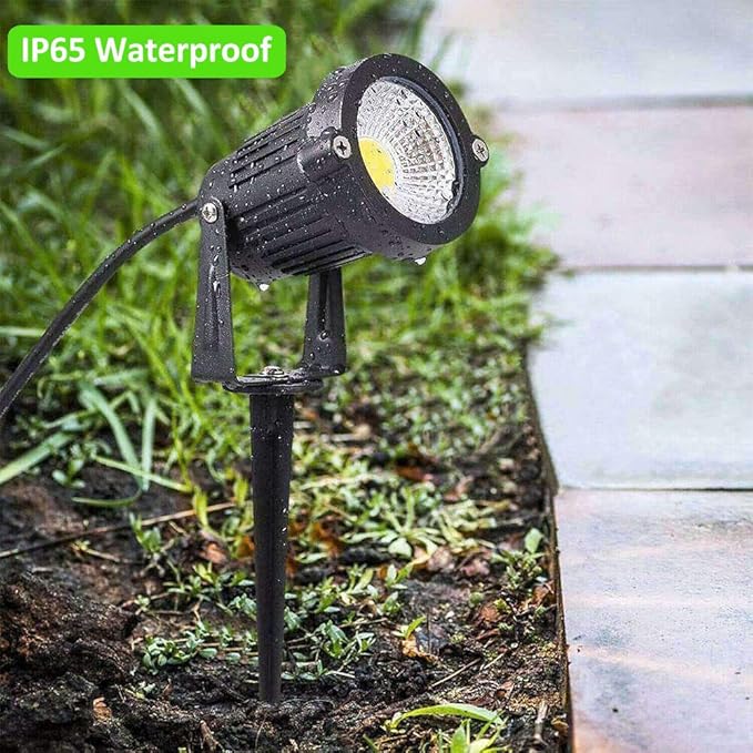 Romwish 120V Landscape Spotlights Outdoor Landscape Lighting for Yard 3000K Warm White Landscaping Lights with Stake 5W IP65 Waterproof Flag Spotlight for House Garden Lawn Decorative (6 Pack)