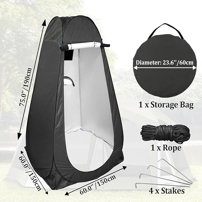 Taeku Pop Up Shower Tent Large Privacy Dressing Room Portable Sun Shade Canopy Outdoor Rain Shelters for Outdoor Shower Toilet and Changing Room (Black)