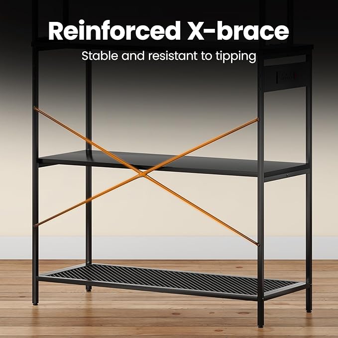 Large 5 Tier Bakers Rack with Electrical Outlets 39 Inch Microwave Stand Coffee Bar Kitchen Storage Shelf for Home Counter Space Organizer