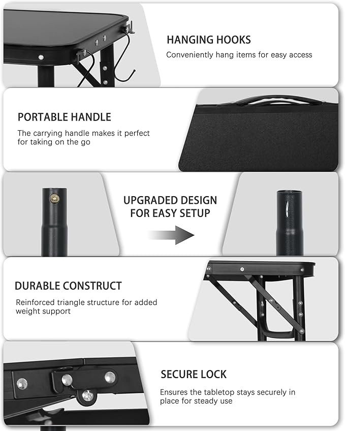 LOFTEY 2025 Reinforced Small Folding Table Portable Small Foldable Camping Table Heavy-Duty Mini Folding | 2 Adjustable Height | Lightweight Aluminum with Handle | 25 x 16 x 22 Black
