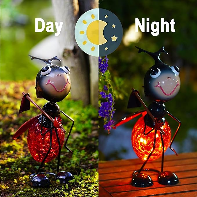 Solar Garden Lantern Waterproof LED Ladybug Solar Lights Outdoor Decorative Tabletop Lanterns Lamp for Yard Patio Table Decoration (Ladybug)