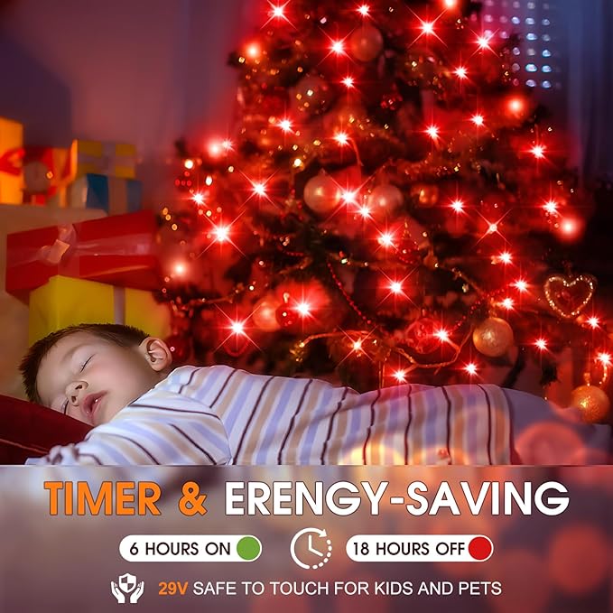 KNONEW Outdoor Christmas Lights 300 LED 99ft String Lights 8 Modes &amp Memory Fairy Light Plug in Waterproof LED String Lights for Xmas Yard Tree Wedding Party Holiday Decorations (Red)