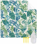 Summer Tropical Plant Beach Blanket Waterproof Sandproof Green Blue Leaf Pastoral Style Beach Mat Quick Drying Outdoor Picnic Mat 108 x 84 for 1-6 Adults Essentials for Travel Camping Hiking