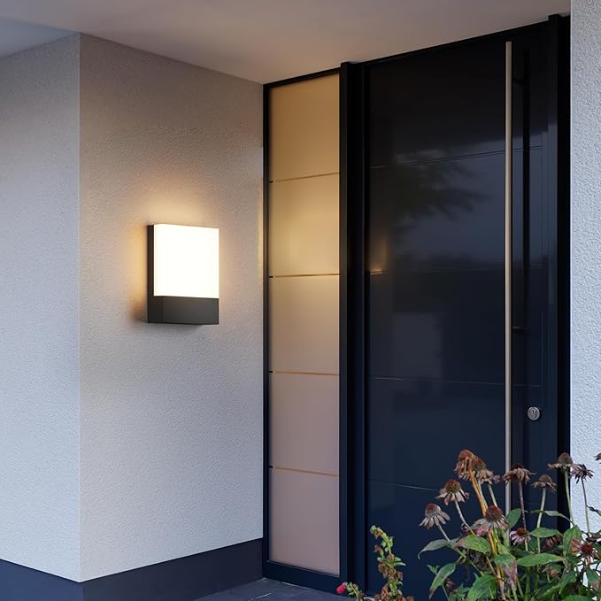 Modern Outdoor Led Wall Light 24W 3000K Wall Porch &amp Patio LightExterior Hardwired Wall Light FixturesIP65 Waterproof Square Wall Lamp for Garage Front DoorHouse Yard(Black2-Pack)