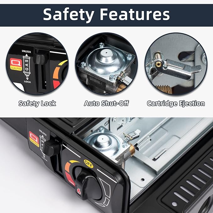SHINESTAR Dual Fuel Stove with Butane &amp Propane Compatibility Portable Camping Stove for Outdoor Cooking Propane Adapter Hose and Carrying Case Included 7800 BTUs Output
