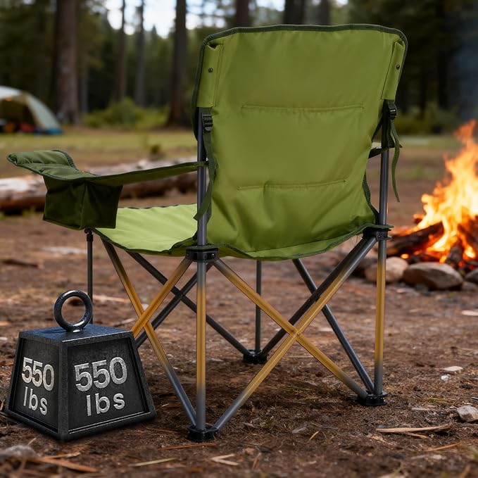 TIMBER RIDGE Oversized Folding Camping Chair for Adults Support 550 LBS Heavy Duty with Cup Holder Side Pocket for Camp Lawn Picnic Green 2 Pack