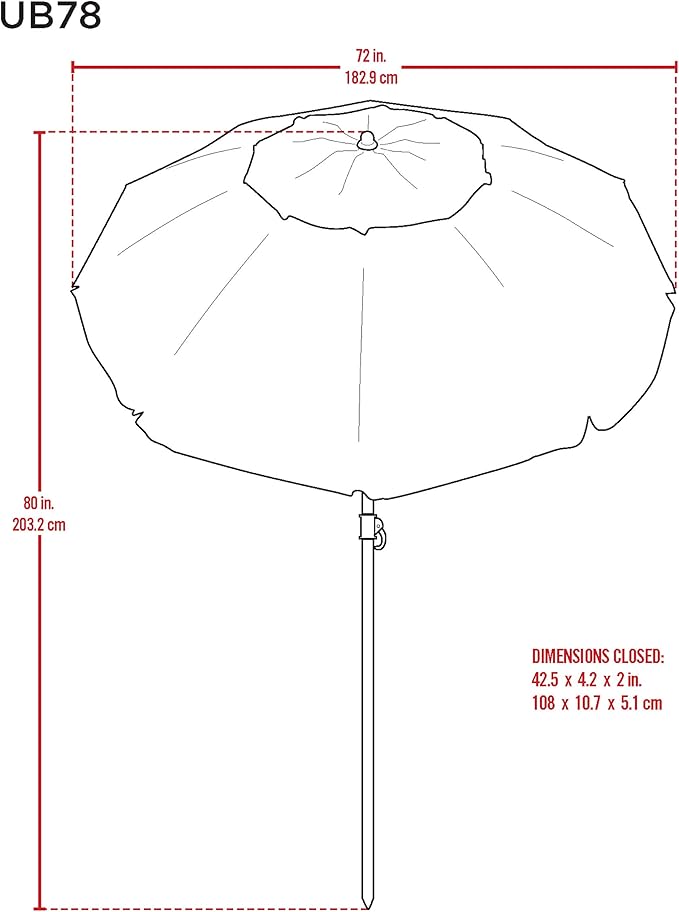 Tommy Bahama 6' UPF 50+ Tilt Beach Umbrella with Integrated Sand Anchor Wind Vent and Carry Bag