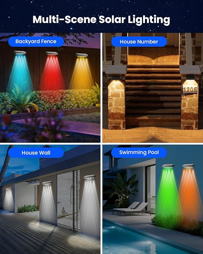 Solar Fence Lights Outdoor Waterproof: CIYOYO 12 Pack IP65 Waterproof Fence Solar Lights 3000/5000K/RGB 3 Mode Solar Powered Wall Lighting Decor for Backyard Railing Step Patio Housewarming Gifts